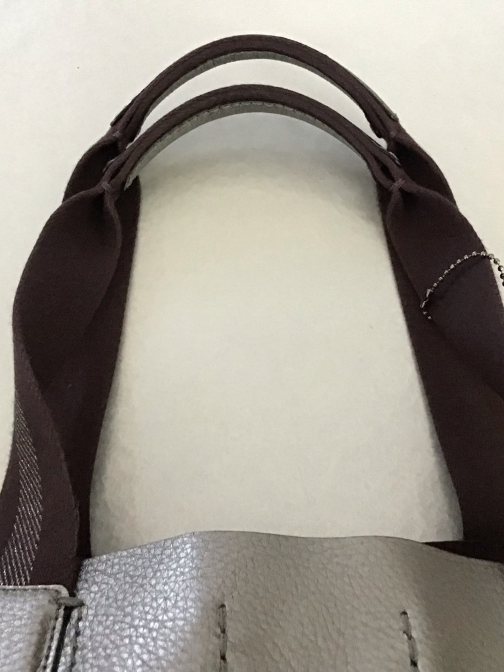 Coach Gunmetal Metallic Large Leather Tote with Dark Brown Straps EUC - Picture 5 of 13